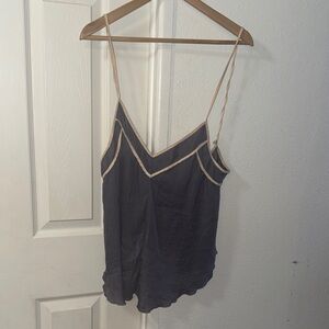 Free People Navy and Cream Camisole
